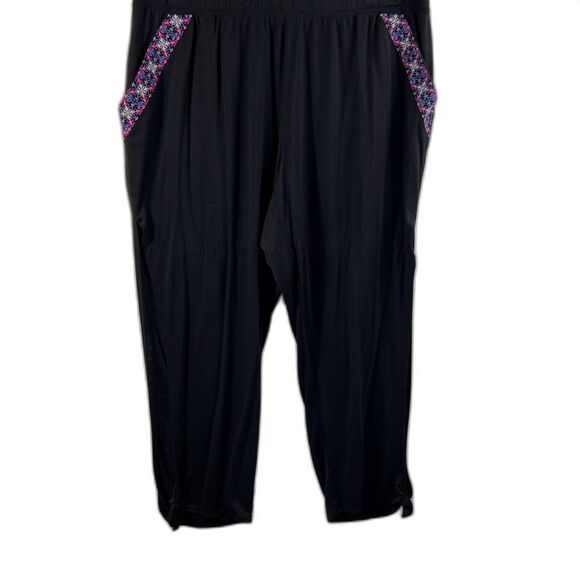 Swim by Cacique Black Floral Embroidered Open Tapered Leg Pants 0248 - Picture 1 of 10